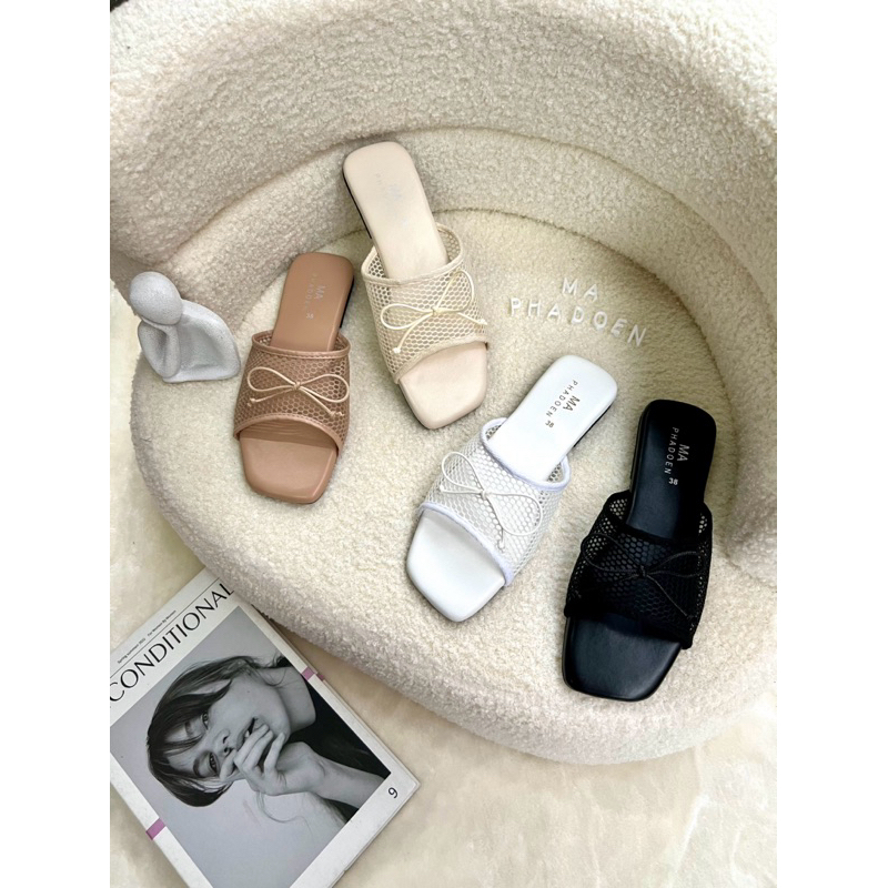 🎀Afashion🎀รองเท้าแตะผ้าตาข่ายผูกโบว์ น่ารักมากค่ะ นิ่มมากๆ 36-45 พร้อมส่งนะคะ