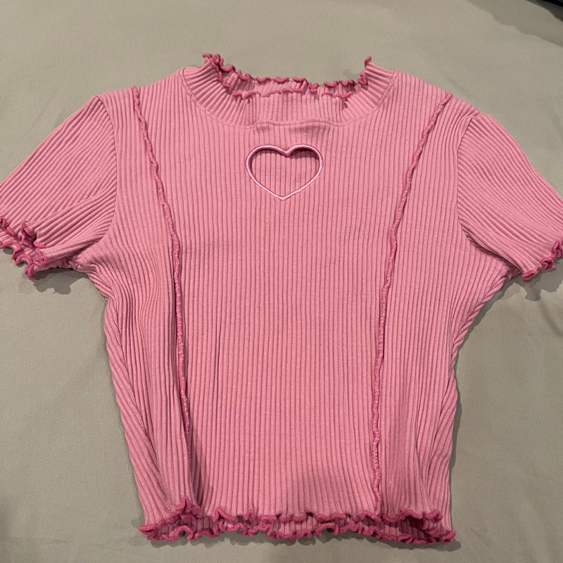 [ปล่อยต่อ] เสื้อครอปแขนสั้น kome.girl สีชมพู ผ้ายืดได้