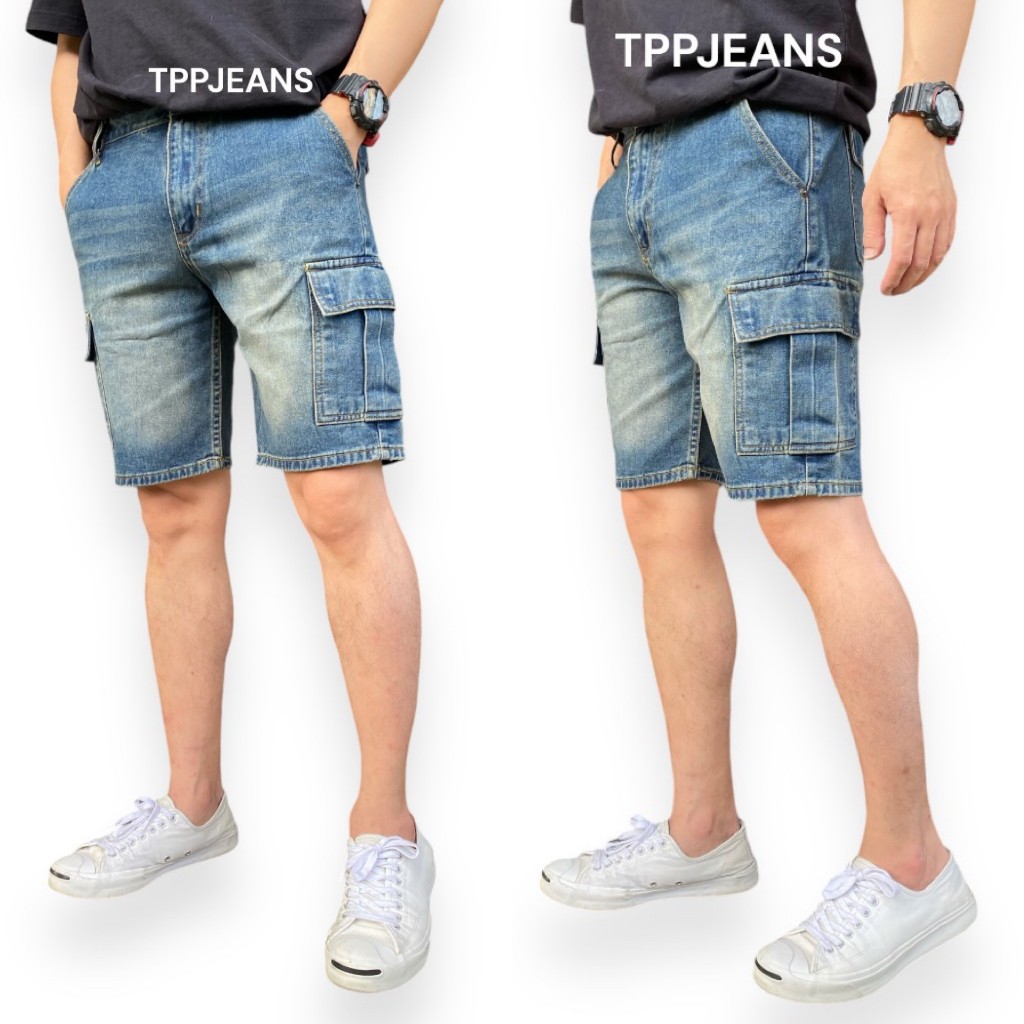 JEANSEXPRESS Cargo Shorts กางเกงยีนส์ชาย ทรงสั้นเหนือเข่า กระเป๋าข้าง เป้าซิป ทรงสวย ใส่สบาย Size 28-36 ราคา ถูกที่สุด ดีลบีเคเค