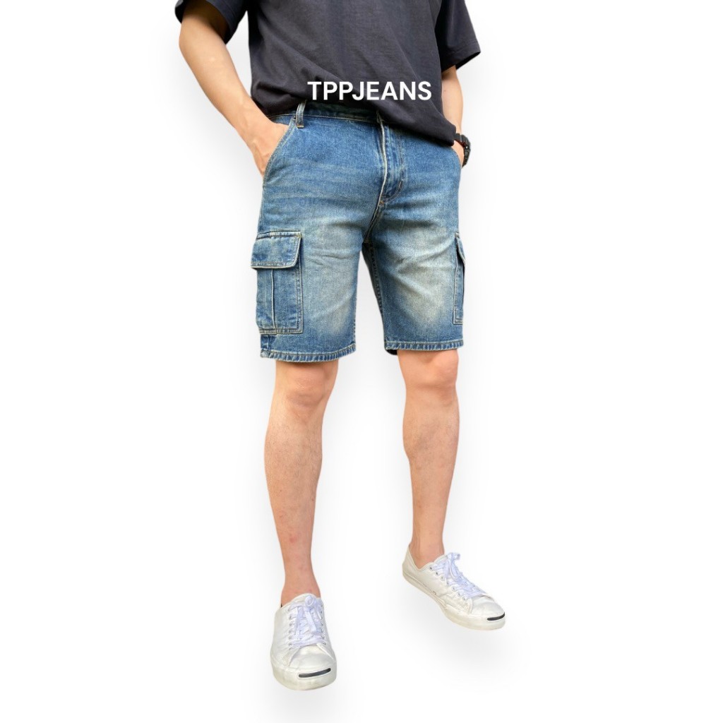 JEANSEXPRESS Cargo Shorts กางเกงยีนส์ชาย ทรงสั้นเหนือเข่า กระเป๋าข้าง เป้าซิป ทรงสวย ใส่สบาย Size 28-36 ราคา ถูกที่สุด ดีลบีเคเค แกลเลอรีภาพที่ 4