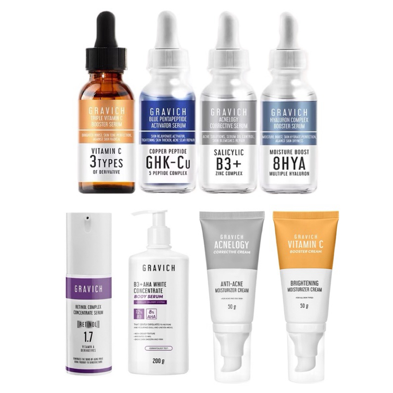 กราวิช Gravich Blue Pentapeptide/Retinol/Vit C/Hya/Body Serum/Acnelogy/Cleanser/Cleansing/Multi B/Lip Plumping/Biotin