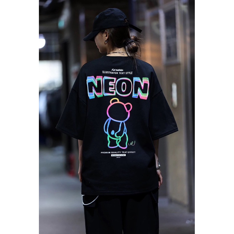 เสื้อยืดNEONน้องหมีสกรีนนีออนสะท้อนแสง หน้าหลัง