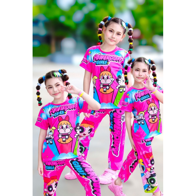 ชุดเพาเวอร์พัฟเกิล3สี ขายาว1-12ขวบ เสื้อ+กางเกง สีสันสดใส🩷💚🩵