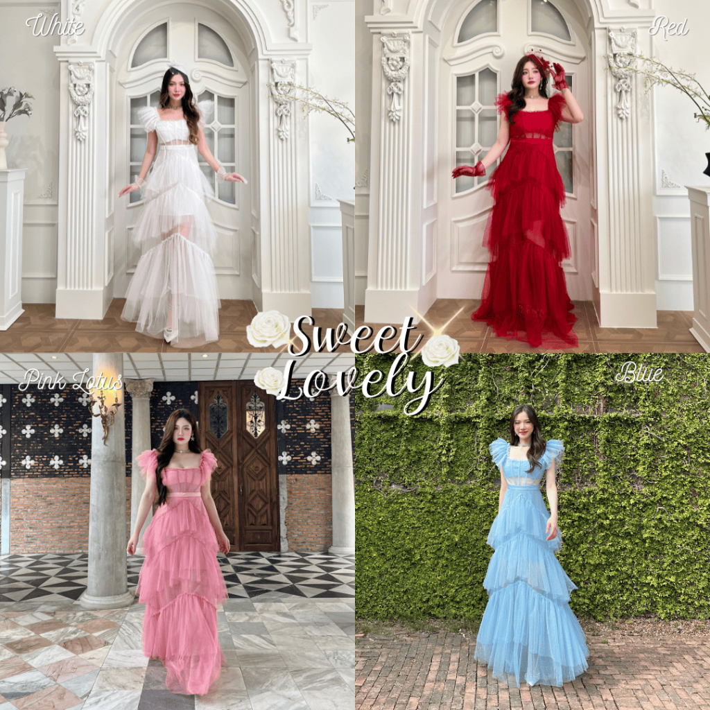(เช็คsizeแต่ละสีก่อนสั่งซื้อนะคะ) SEOULMATE #SM9674 Sweet Lovely เดรสยาวผ้าตาข่าย สายเดี่ยวระบายฟรุ้งฟริ้ง