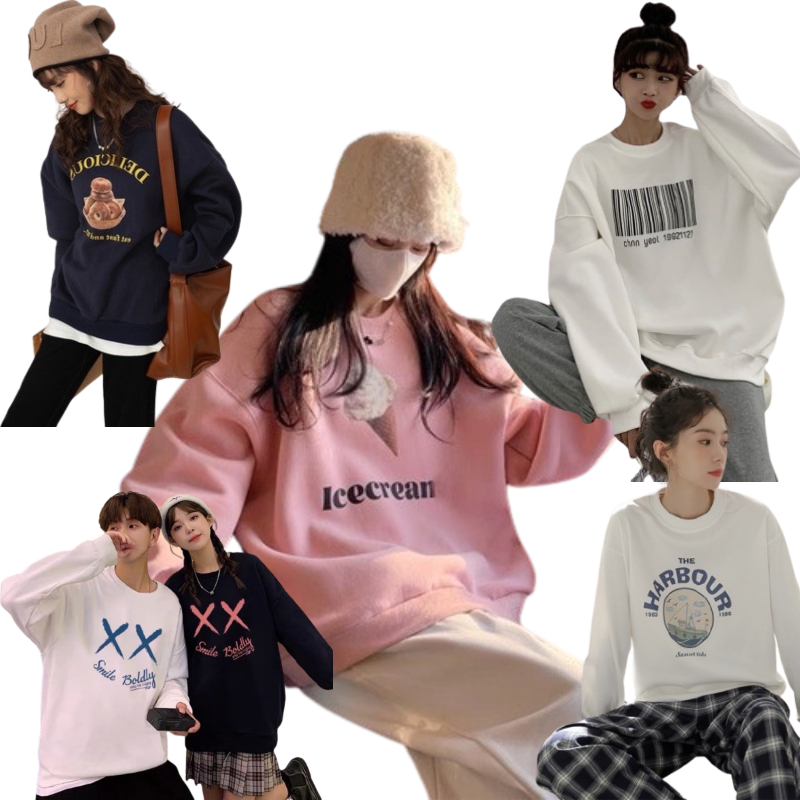 เสื้อสเว็ตเตอร์ เสื้อคลุมแขนยาว oversize ใส่ได้ทั้งหญิงและขาย สกรีนลายสไตล์เกาหลี มินิมอล ผ้าเกล็ดปลา พร้อมส่ง
