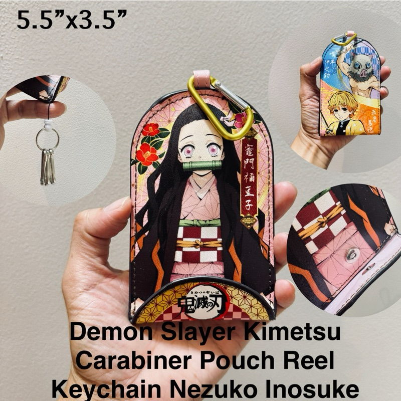 พวงกุญแจ ดาบพิฆาตอสูร สายยืดหดได้ ห้อยได้3ดอก Demon Slayer Kimetsu Carabiner Pouch Reel Keychain Nez