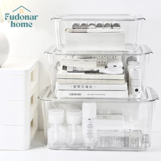 Fudonar กล่องเก็บของอะคริลิค กล่องใสใส่ของ พร้อมฝา หลายขนาด วางซ้อนได้