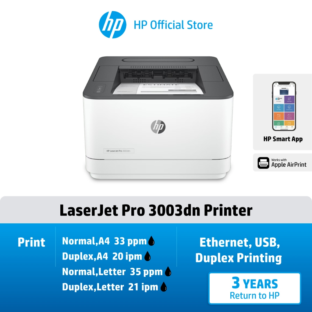 HP Printers LaserJet Pro 3003dn / 3003dw (Only Black) เครื่องพิมพ์เลเซอร์เฉพาะหมึกสีดำ