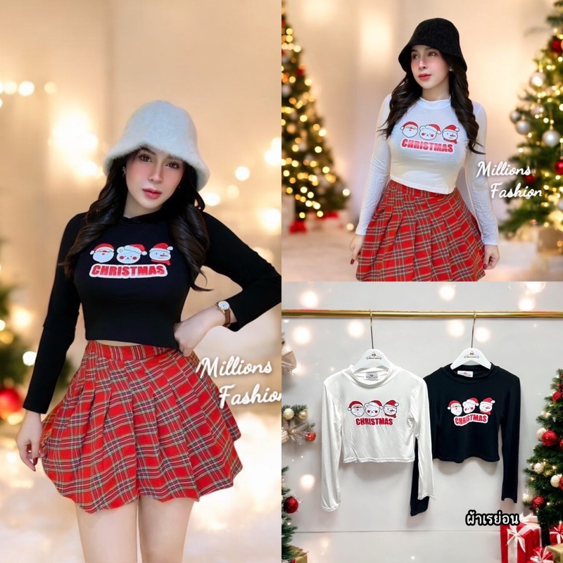 mnv_shop เสื้อครอปแขนยาว สกรีนชานต้า ผ้าเรย่อน