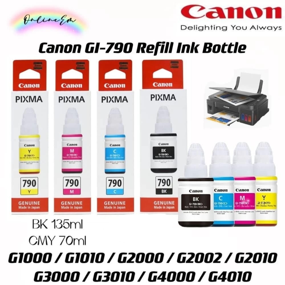 หมึกcanonหมึกเติม(พร้อมกล่อง) CanonGI-790 หมึกเติมแท้ %ใช้กับพริ้นเตอร์อิงค์เจ็ท PixmaG1010G2000G2010G3000G3010G4000/