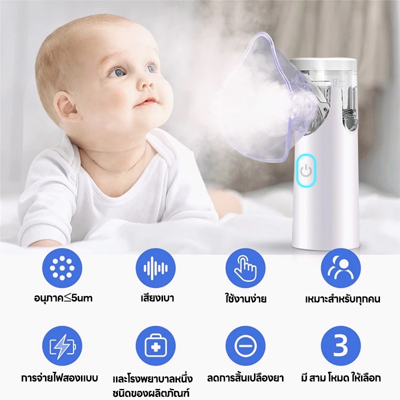 เครื่องพ่นละอองยา Nebulizer Ultrasonic เครื่องพ่นละอองออกซิเจน ขนาดพกพา ระบบอัลตร้าโซนิค เครื่องพ่นยาและช่วยหายใจ