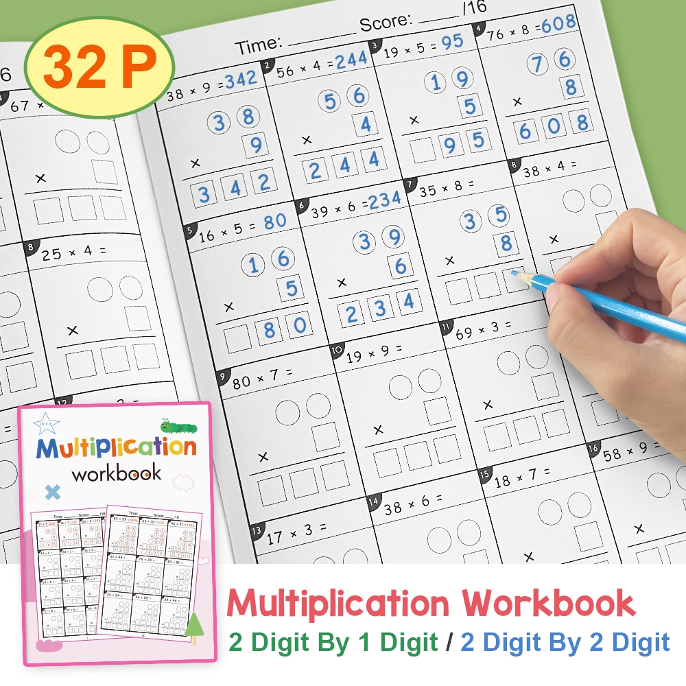 2 Digit Multiplication Math Workbook for Kids Mathematical Long Division Calculations Practice Books Teaching Aids