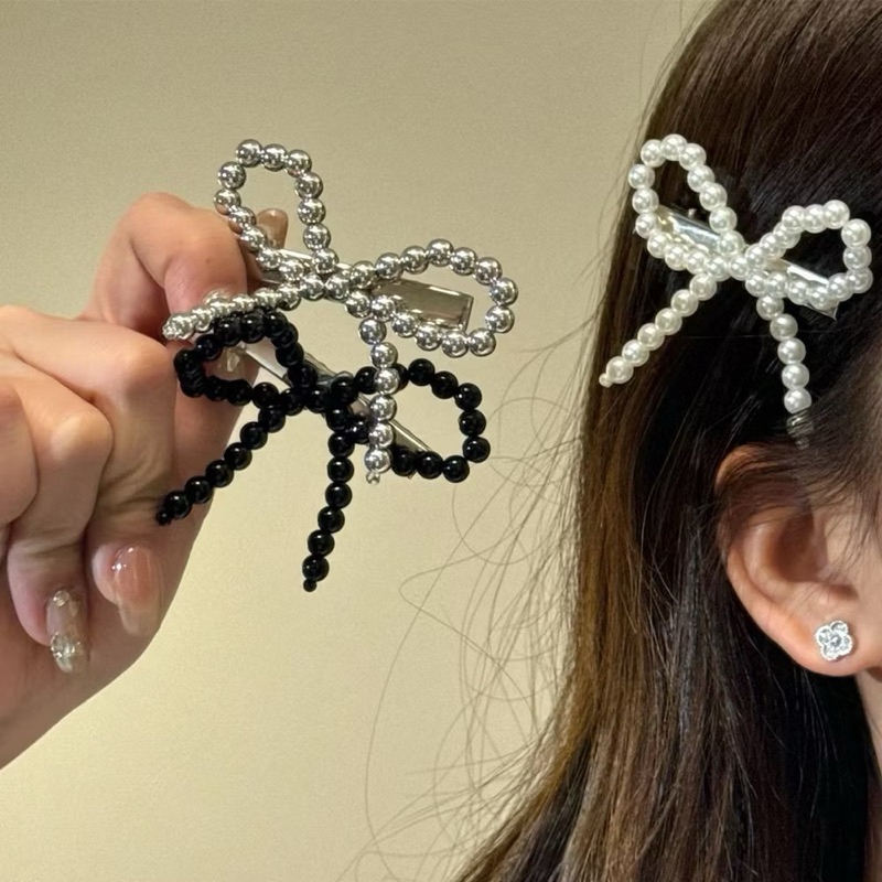 (พร้อมส่งจากไทยราคาต่อ1ชิ้น) กิ๊บติดผมรูปโบว์ประดับมุกขาว เงิน กิ๊บโบว์น่ารักๆ🎀💓✨