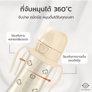 ขวดหัดดูด Grosmimi PPSU Dotgom Straw Cup 300มล. ฝาปิดแบบ One Touch Cap และที่จับหมุนได้ 360 องศา