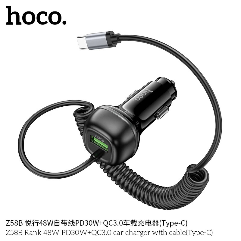 อุปกรณ์หัวชาร์จ Hoco Z58B หัวชาร์จในรถแบบมีสายในตัว PD 30W+QC 3.0 Fast Charge รองรับทุกระบบ