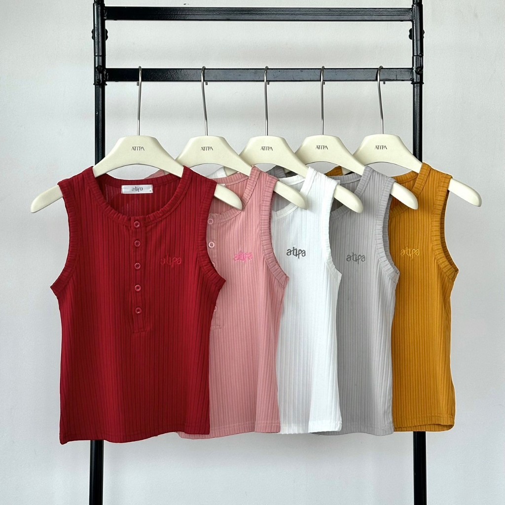 Atipashop - DEEPEST TOP เสื้อกล้าม แขนกุด ผ้าร่อง ปักโลโก้ กระดุมหน้า