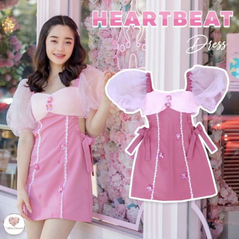 เดรสสีชมพู maria diamond sz.m มือสอง แขนเจ้าหญิง ฟรุ้งฟริ้ง