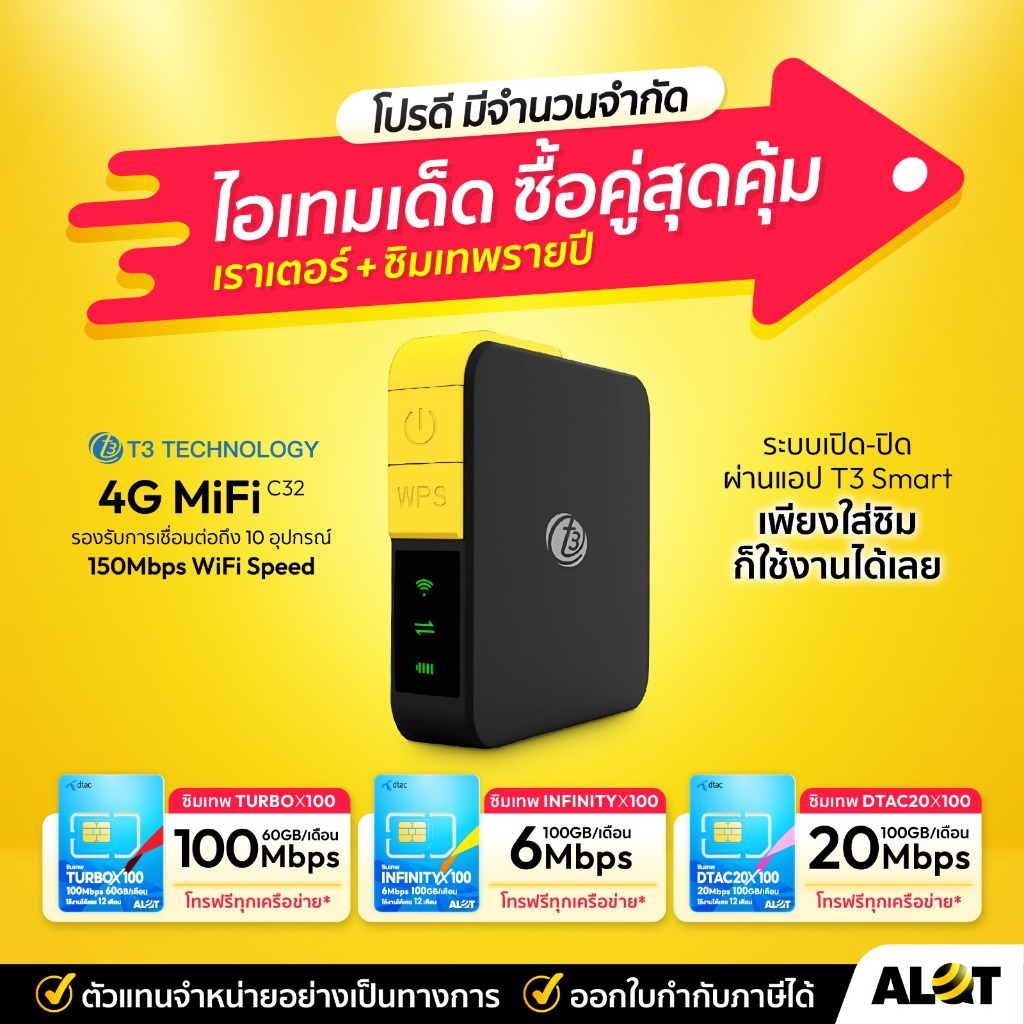 T3 Smart 4G MiFi C32 Pocket WiFi พ็อกเก็ตไวไฟ รับ 3G/4G สูงสุด 150 Mbps ใส่ซิมใช้งานได้ | Alot
