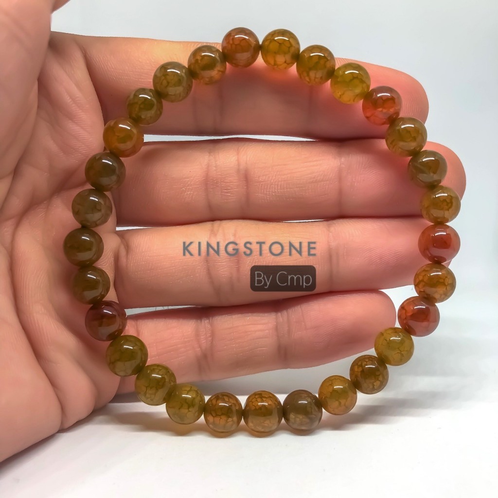 CRACKLE AGATE เกล็ดมังกร ช่วยเอาชนะและขจัดความทุกข์ ความข่มขื่นใจ 8 10 มม.สร้อยข้อมือหินแท้