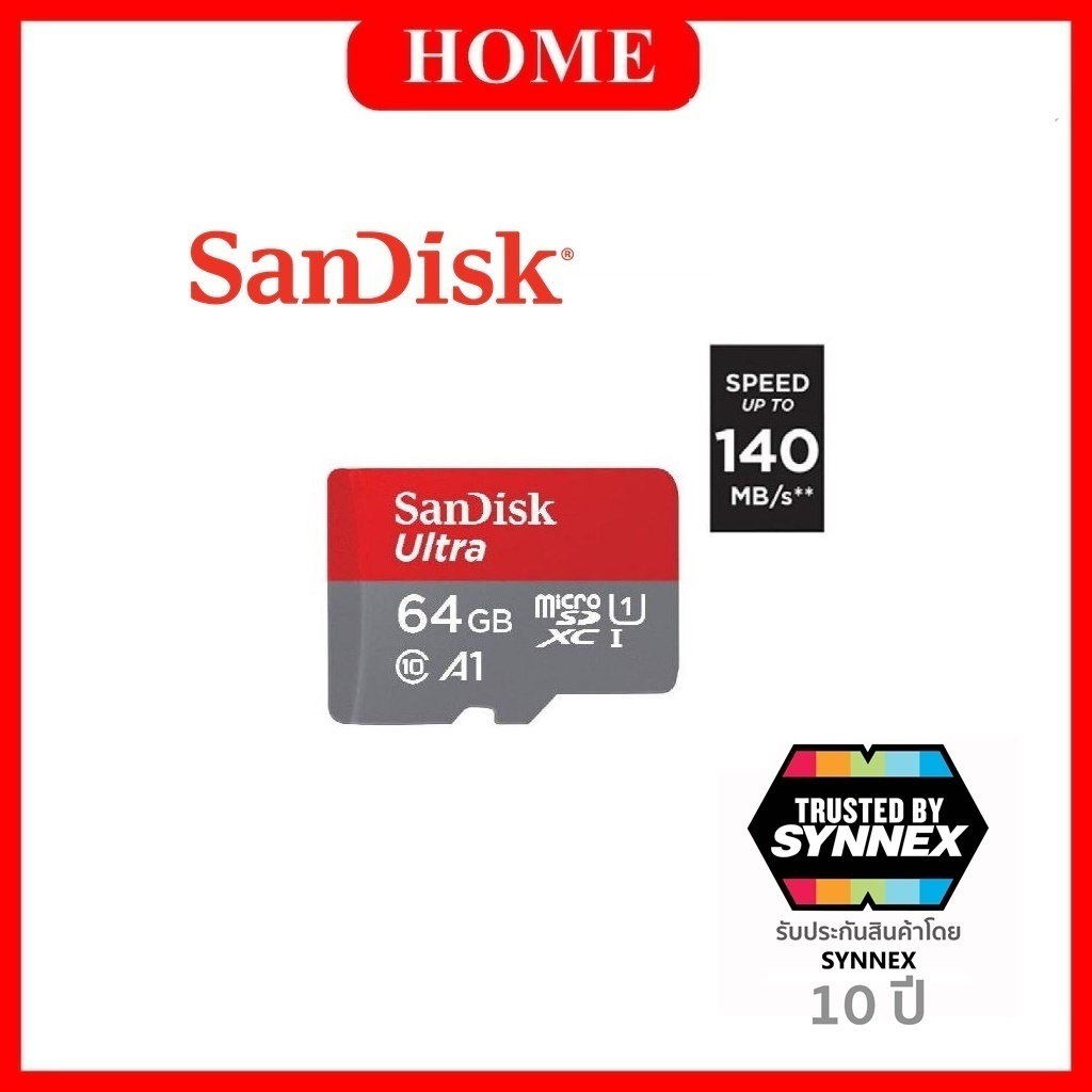 SanDisk Ultra MicroSDXC UHS-I 64GB ความเร็วสูงสุด 140 MB/s U1 A1 (SDSQUAB-064G-GN6MN)