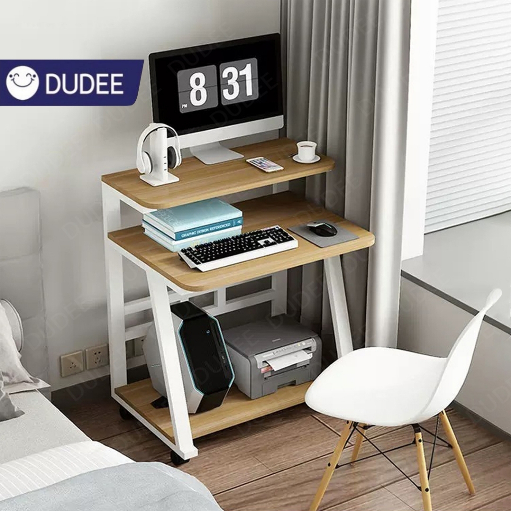 DUDEE โต๊ะทำงาน DD209 โต๊ะคอมพิวเตอร์ 2ชั้น มีล้อเลื่อน เคลื่อนย้านสะดวกสบาย สวยงาม ทันสมัย