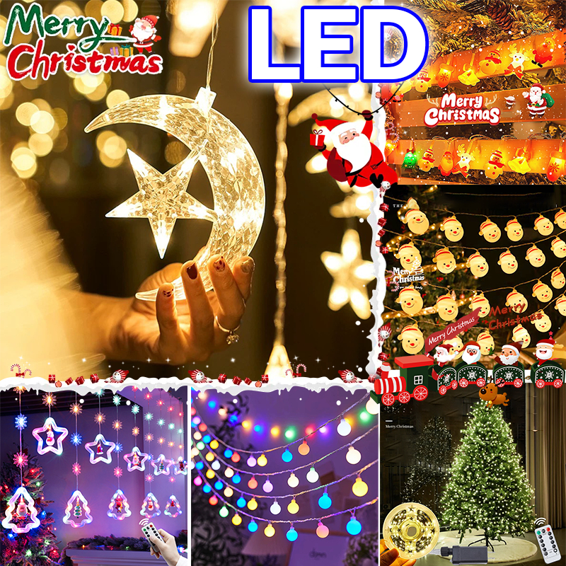ใช้หมุนเวียน50 ปี ไฟ LED บรรยากาศคริสต์มาส ไฟคริสต์มาส กันน้ำ กันแดด รุ่นพลังงานแสงอาทิตย์ ไฟสาย ไฟตกแต่งห้อง