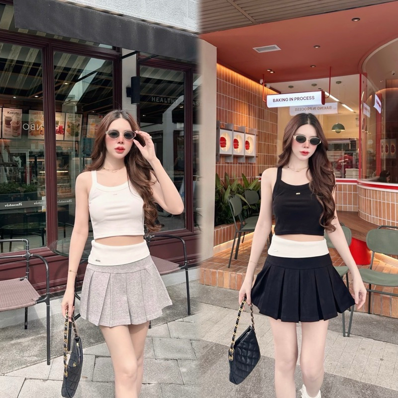 M11 งานป้าย Kittit Set ชุดเซ็ทกระโปรงจับจีบซับในกางเกง สำหรับผู้หญิง เสื้อผ้าแฟชั่นผู้หญิง ไซส์ Xs-M