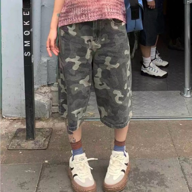 กางเกงยีนส์ขาสั้นผู้ชาย camo jort v5