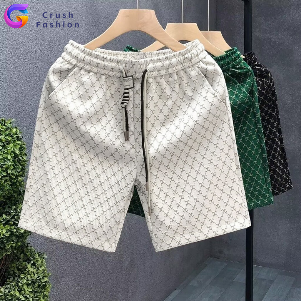 Crush กางเกงขาสั้นผู้ชาย ไซส์ใหญ่ ลําลอง ทรงหลวม ผ้าไหมน้ําแข็งมีน้ําหนักเบาและระบายอากาศได้ดี ขาวแฟชั่นชาย