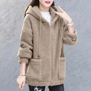 เสื้อกันหนาวผู้หญิงมีฮู้ด สีพื้น มีกระเป๋าด้านหน้า ผ้าสำลี ทรงใหญ่ หลวมใส่สบาย สไตล์เกาหลี มี 6 สีให้เลือก