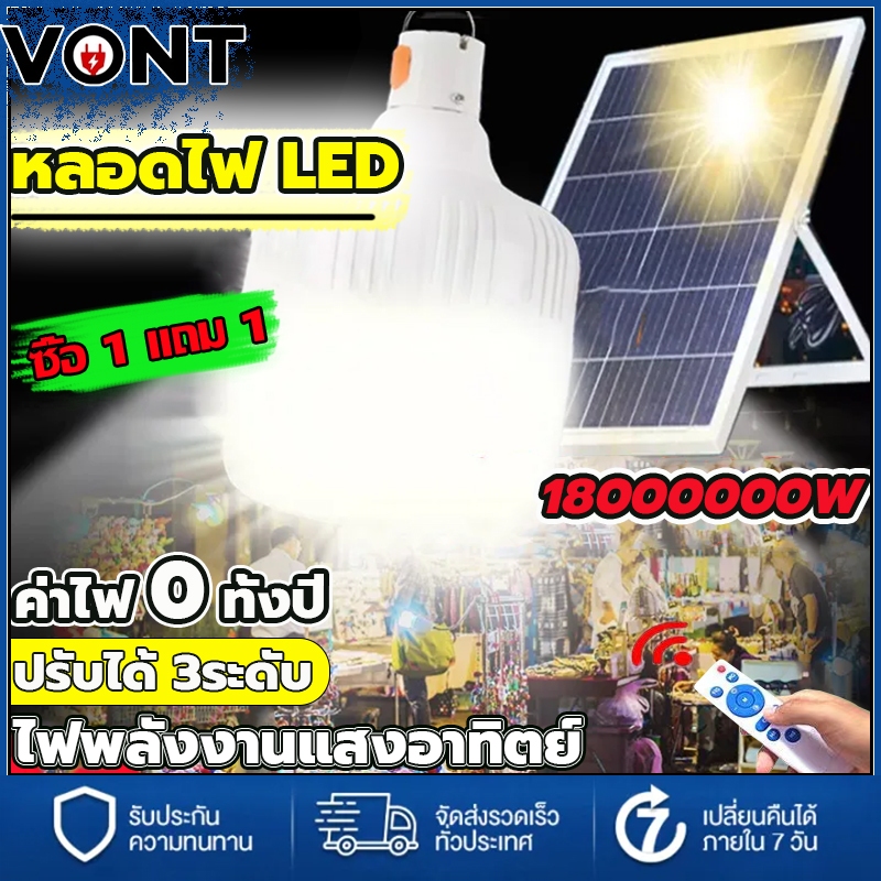 【ซื้อ1แถม1】ไฟโซล่าเซลล์ โซล่าเซลล์ 10000W หลอดไฟ โซล่าเซลล์ LED ไลท์แสงสีขาวกันน้ำ และกันฝุ่นละออง ชาร์จแสงอาทิตย์