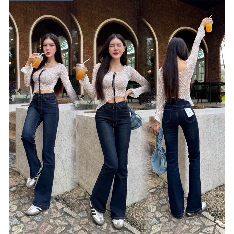 กางเกงยีนส์ขาม้า เอวกลาง ผ้ายืดหนา ใส่แล้วขาดูยาว สูง พรางหุ่นดูผอม ทรงสวยใส่สบาย
