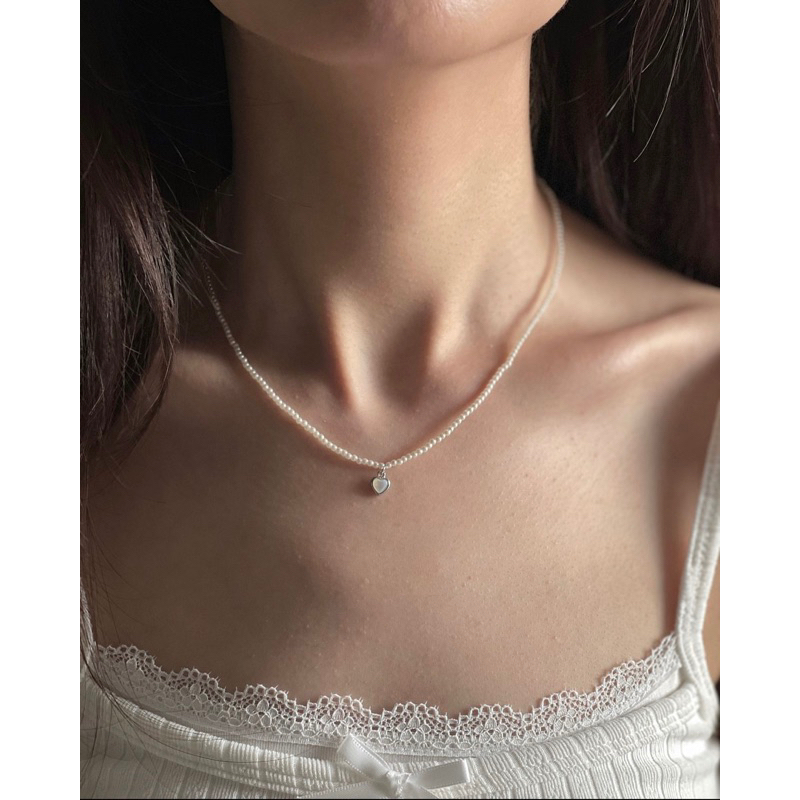 สร้อยคอมุก+จี้หัวใจ Moonstone ดีไซน์ที่สาวๆต้องมี