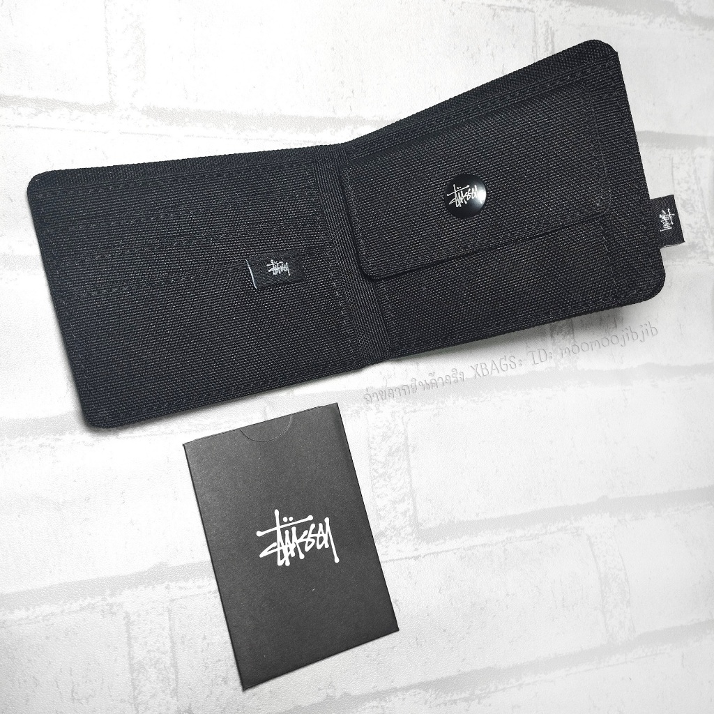 Stussy กระเป๋าสตางค์ 2พับ+กล่อง+การ์ด+ช่องใส่เหรียญ แบบเรียบ โลโก้เรียบ