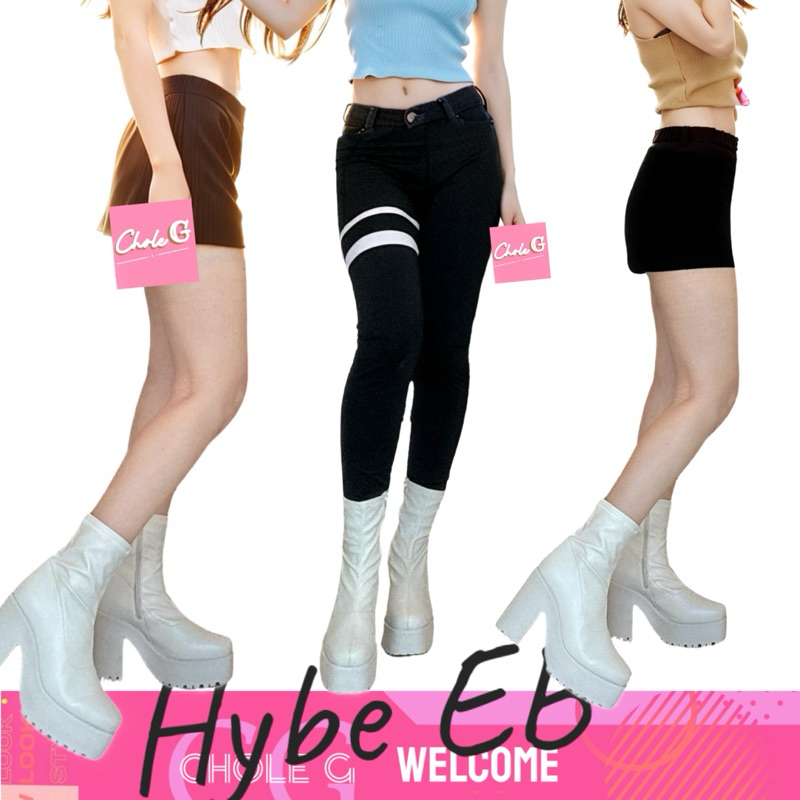 Chole G: Hybe EB Heel Boots รองเท้าบูทสั้นเกาหลี สีครีมส้น 10cm (SH0161)