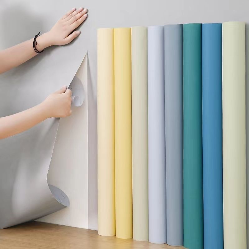 คุณภาพดี วอลเปเปอร์สีพื้น สีขาว สีเทา สีน้ำเงิน สติ๊กเกอร์ติดผนัง กาวในตัว ขนาดกว้าง 40ยาว 300ซม