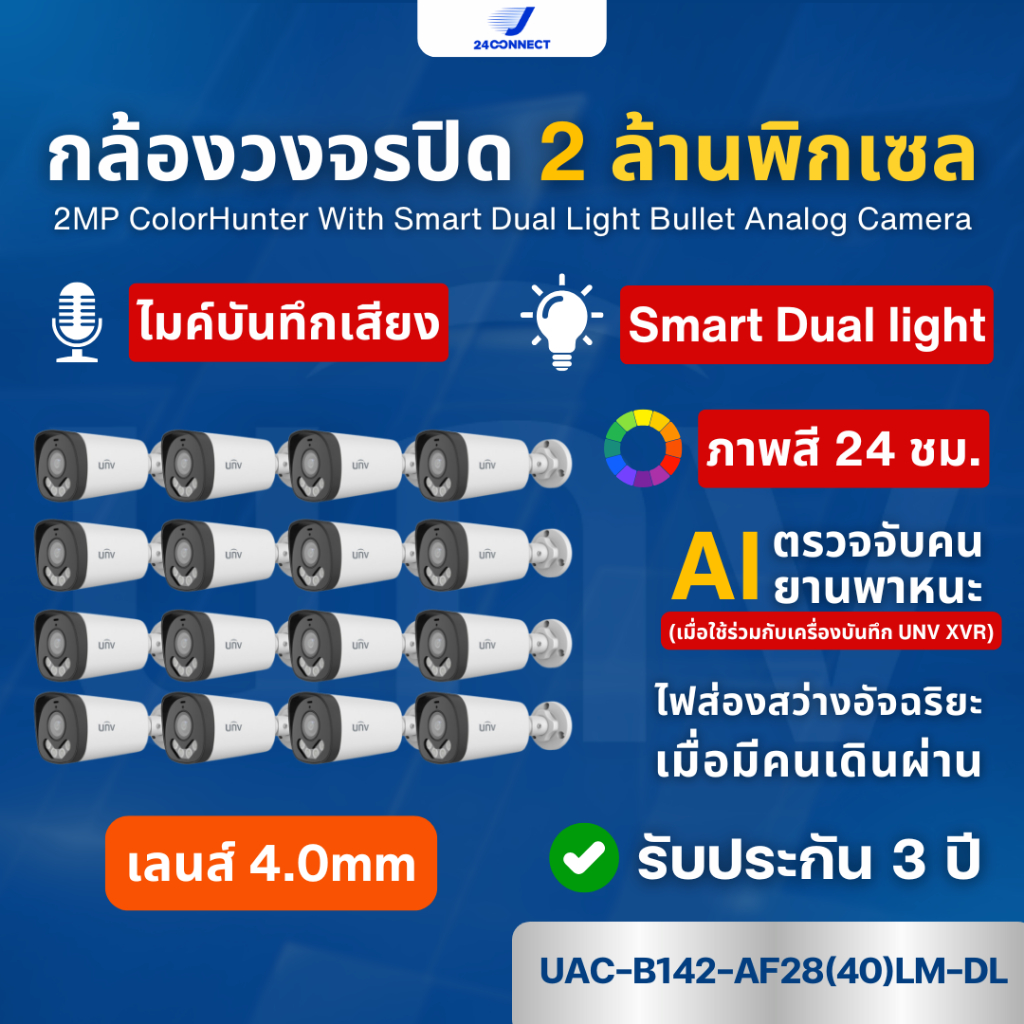 กล้องวงจรปิด 4/8/16 ตัว UNV 2 ล้านพิกเซล Analog รุ่น UAC-B142-AF40LM-DL (4.0mm) รับประกัน 3 ปี