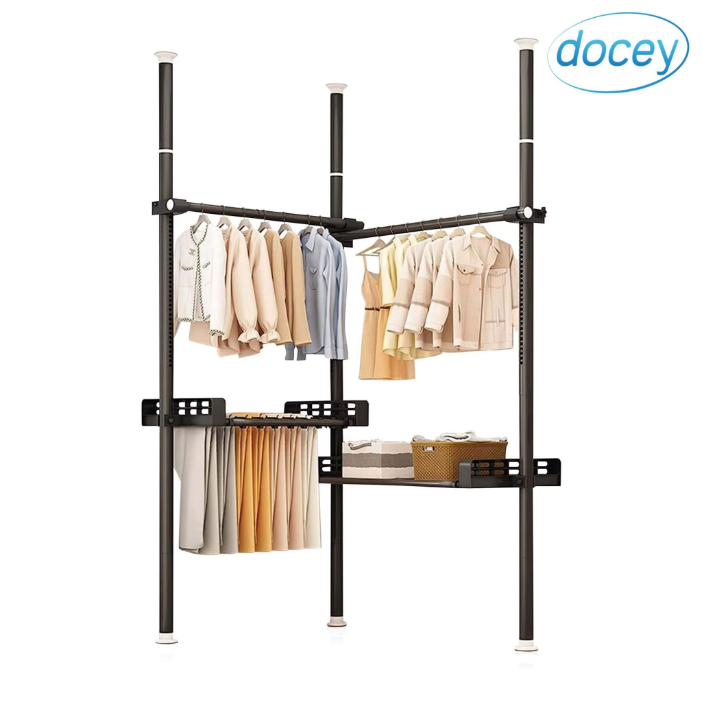 (สินค้าพร้อมส่ง) ราวตากผ้า DIY ราวแขวนเสื้อผ้า ใช้พื้นที่น้อย ไม่ต้องเจาะผนัง