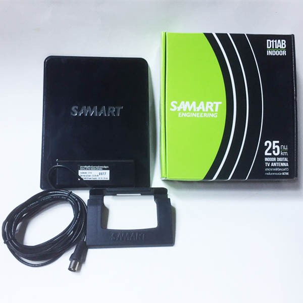 SAMARTเสาอากาศทีวีดิจิตอล รุ่น D11AB เสาอากาศภายใน**มีสายในตัว 2 เมตร พร้อม Power Insert ชุดจ่ายไฟเสาอากาศรุ่น Pi1