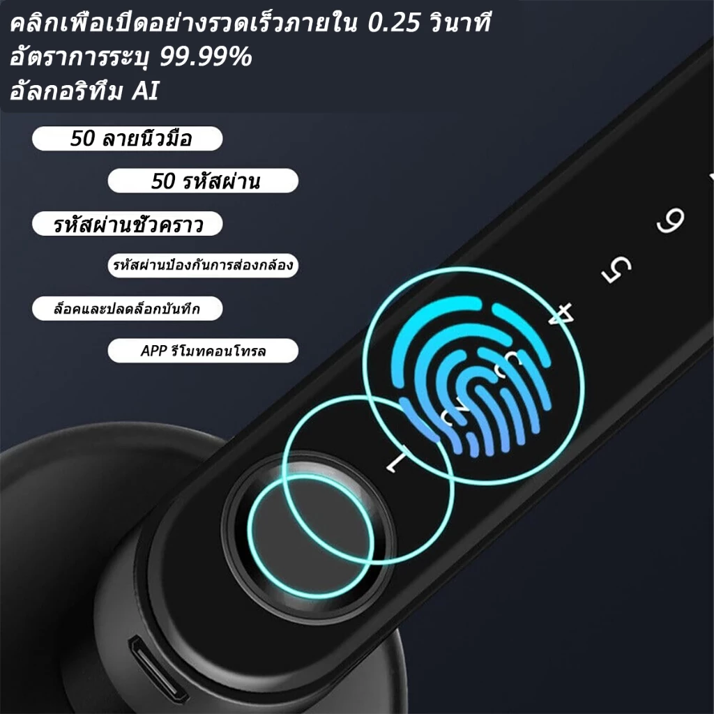 ล็อคประตูอัจฉริยะระบบลายนิ้วมือพร้อมที่จับและคีย์บอร์ด thumbnail 4