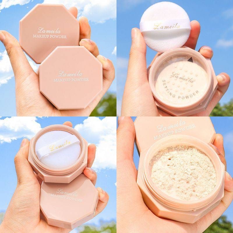 แป้งฝุ่น Lameila ซื้อ 1 แถม 1 เนื้อเนียนละเอียด  ปกปิดรูขุมขน กันน้ำ กันเหงื่อ (ซื้อ 1 ตลับ มีของแถมน่ารักๆ 1 ชิ้น)