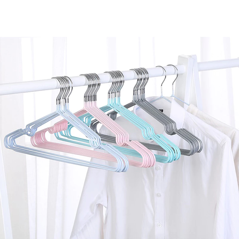 ไม้แขวนเสื้อ เคลือบซิลิโคน กันผ้าลื่น สีพาสเทล ไม้แขวนเสื้อ มียางพลาสติกเคลือบกันลื่น ไม้แขวนเสื้อผ้าเหล็ก (1แพ็คมี1อัน)