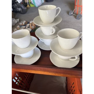 (10ชุด)(ขนาด8oz)(แก้ว10+จาน10)ชุดกาแฟพร้อมจานรองสีขาว ขนาด 250ml หรือ 8oz ออกใบกำกับภาษีได้