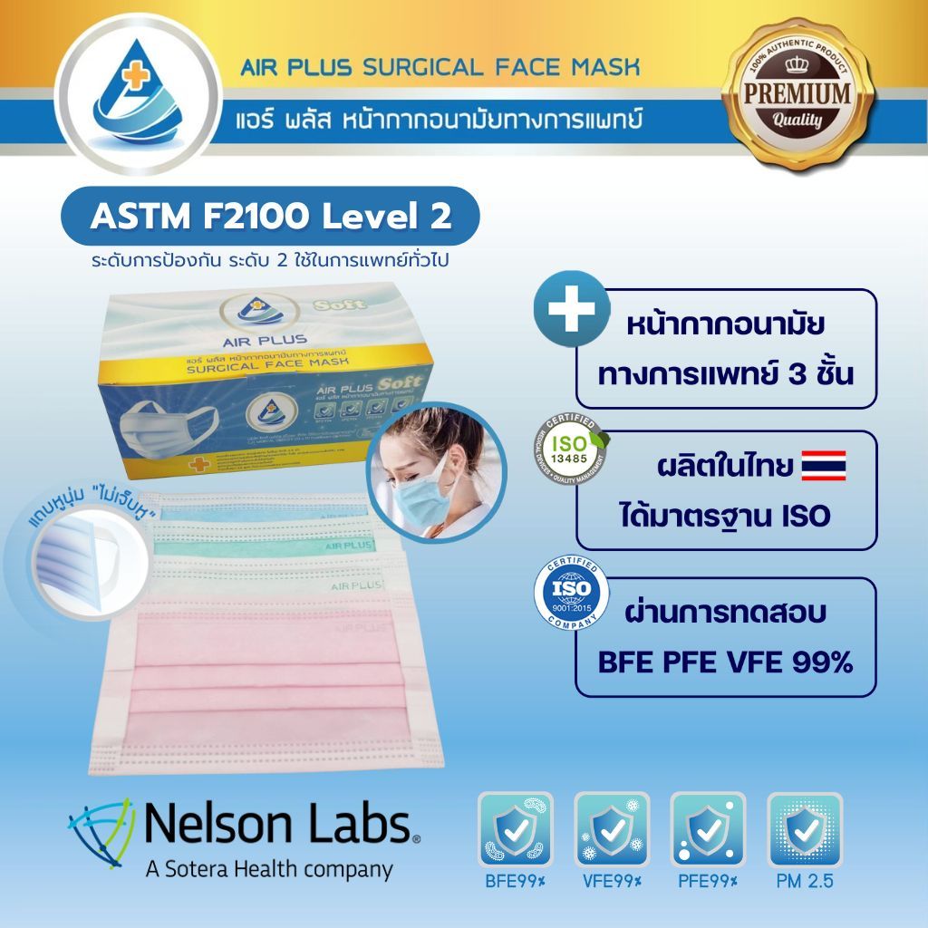 Air Soft Level2 โปร3แถม2ชิ้น หน้ากากอนามัยรุ่นใหม่"ไม่เจ็บหู"ผลิตในไทย มีอย.ปลอดภัย - 1กล่อง(40ชิ้น)