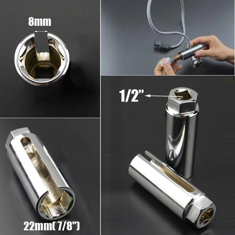ลูกบล็อค 1/2'' ลูกบล็อกถอดออกซิเจนเซ็นเซอร์ O2 sensor ลูกบล็อกถอดออกซิเจน เซ็นเซอร์ ตัวยาว สีเงิน ลูกบล็อกขันเซนเซอร์