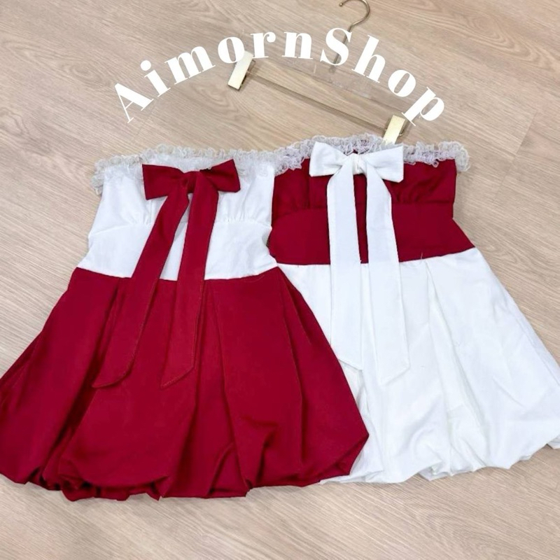 🔥aimorn_shop🔥เกาะอกทรงบอลลูน ระบายแต่งขอบลูกไม้ 🎀🎀🎀โบว์หน้าสวยมากกว่าๆ ต้อนรับคริสต์มาสนี้เริสสุดๆ