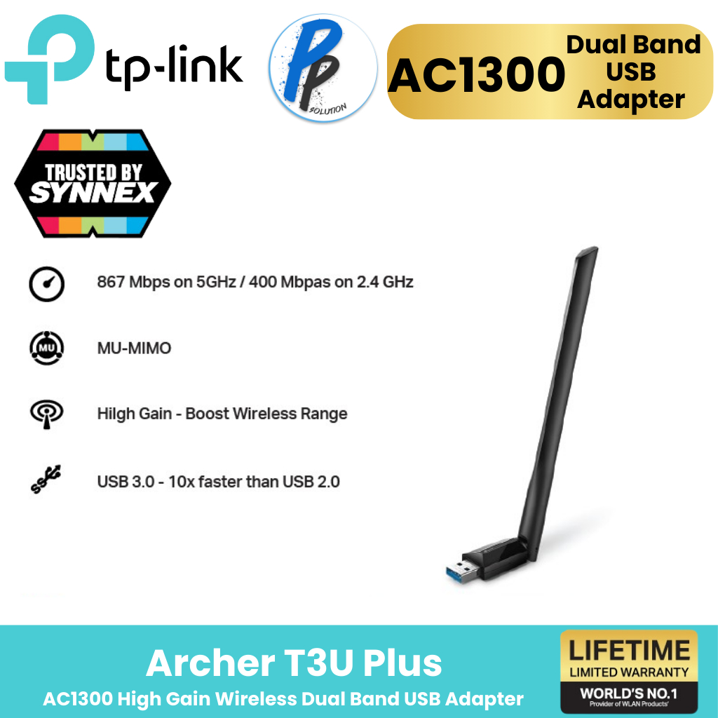 TP-Link Archer T3U Plus AC1300 High Gain Wireless Dual Band USB Adapter ตัวรับสัญญาณ WiFi (High Gain Wireless) ผ่านคอมแล