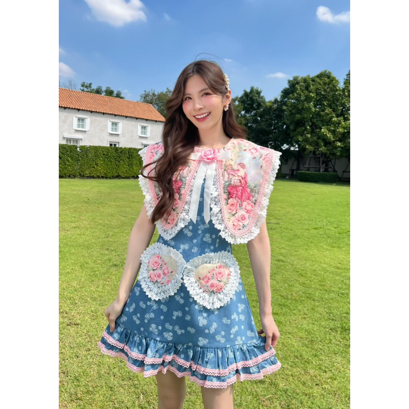 💙BLT BLAND​ Dresss M มือ 1 ป้ายห้อย งานตามมหา เดรสยีนส์​แต่งปกสวยมากอลังการผ้านิ่มใส่สบายแต่งระบายที