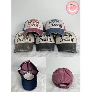 หมวกแก๊ปวินเทจ เท่ๆ กันแดด สกรีนลาย Chang สีทูโทน ผ้าฝ้ายฟอก แต่งขาดเซอร์ๆ เบาสบาย ใส่ได้ทั้งชายและหญิง จัดส่งในไทย