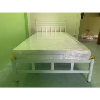 Perfect เตียงเหล็กรุ่นหัวตรงขนาด 3.5ฟุต / 5ฟุต / 6ฟุต พร้อมที่นอนยาง PE เเท้ ผ้าคละสีหนา 4 นิ้ว